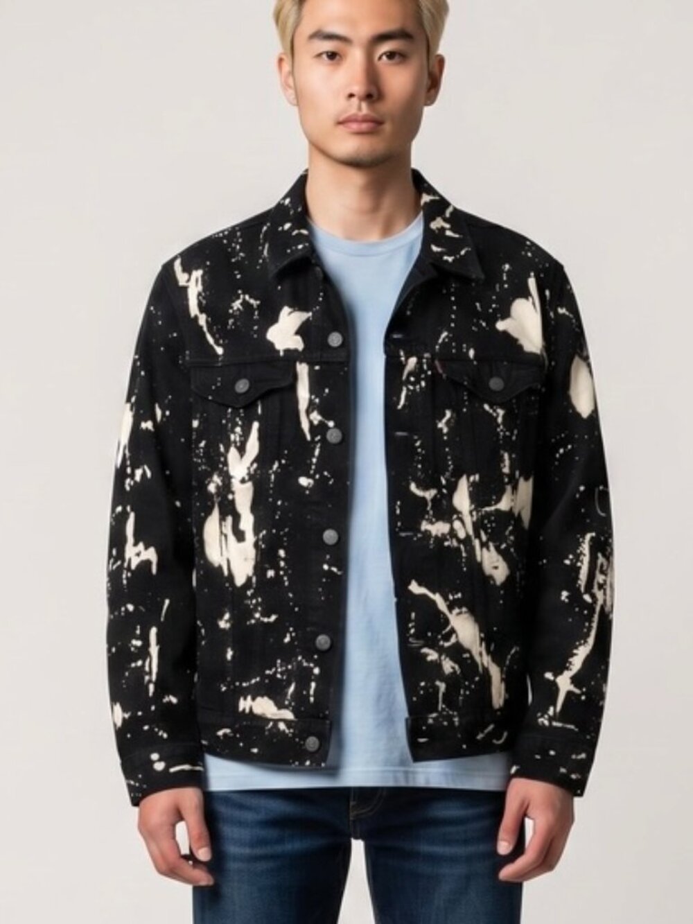 Levi’s Denim Jean‎ Jacket Adult MEDIUM Black Paint Splatter Unisex